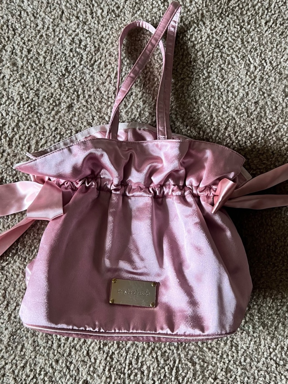 Mayla Classic Pink Satin Drawstring Tote Bag